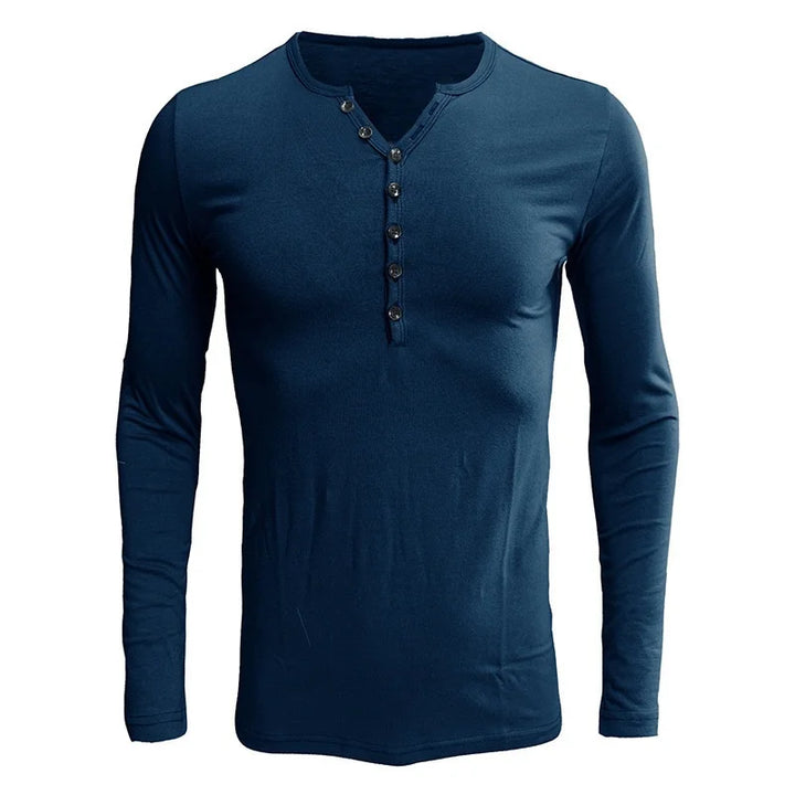 Men's Cotton Blend Long Sleeve Henley T-Shirt | Trendy Slim Fit Essential 4