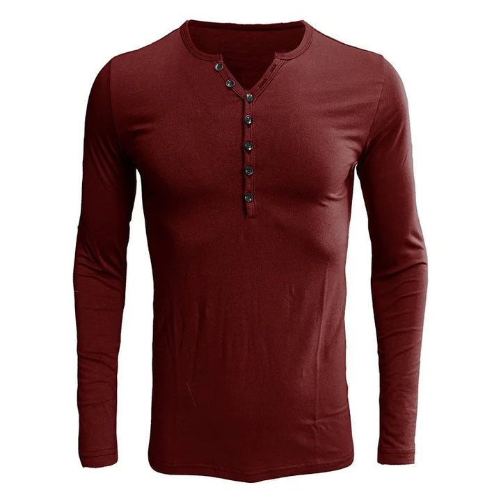 Men's Cotton Blend Long Sleeve Henley T-Shirt | Trendy Slim Fit Essential 5