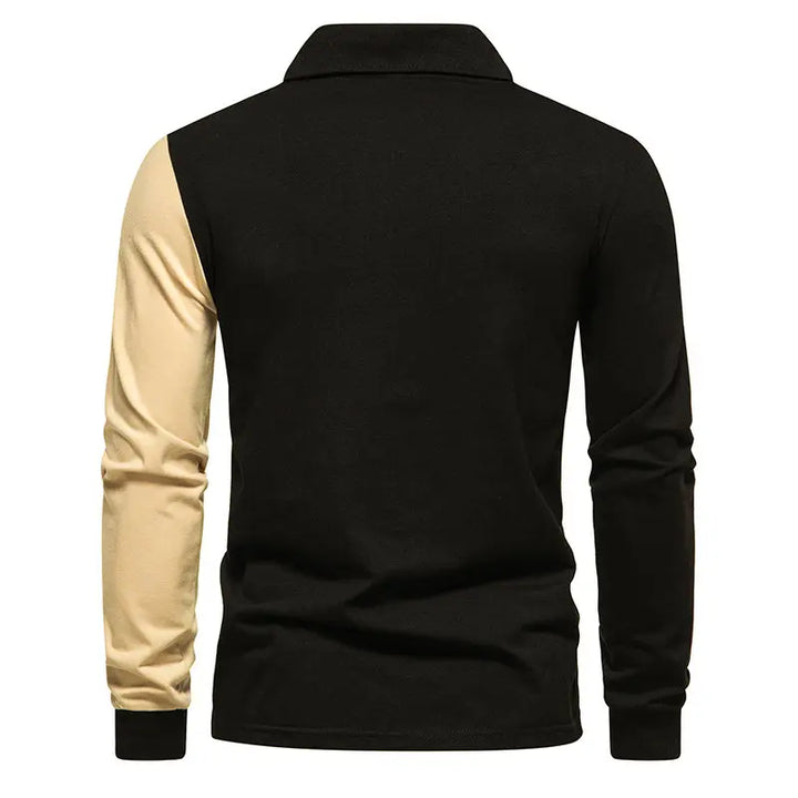 Men's Cotton Blend Long Sleeve Polo Shirt | Modern Color Block Style 2