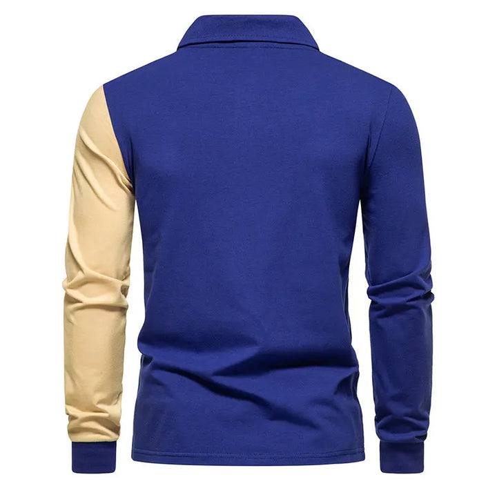 Men's Cotton Blend Long Sleeve Polo Shirt | Modern Color Block Style 5