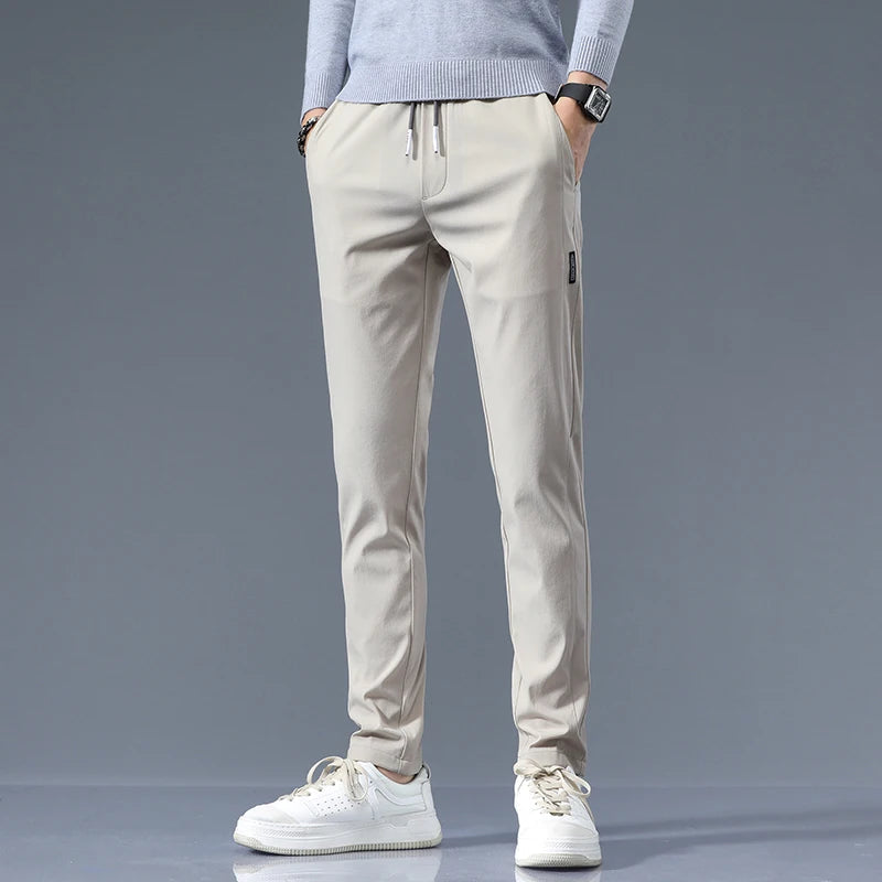 Men's cotton blend slim fit trousers with clean lines