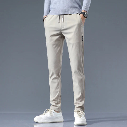 Men's cotton blend slim fit trousers with clean lines