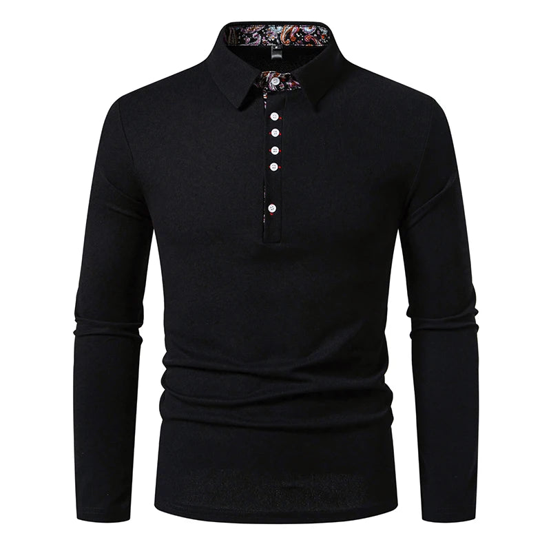 Men's color block long sleeve polo shirt for autumn layering