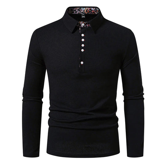 Men's color block long sleeve polo shirt for autumn layering