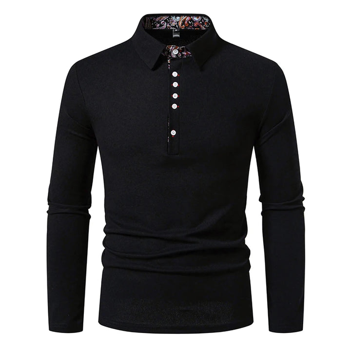 Men's color block long sleeve polo shirt for autumn layering