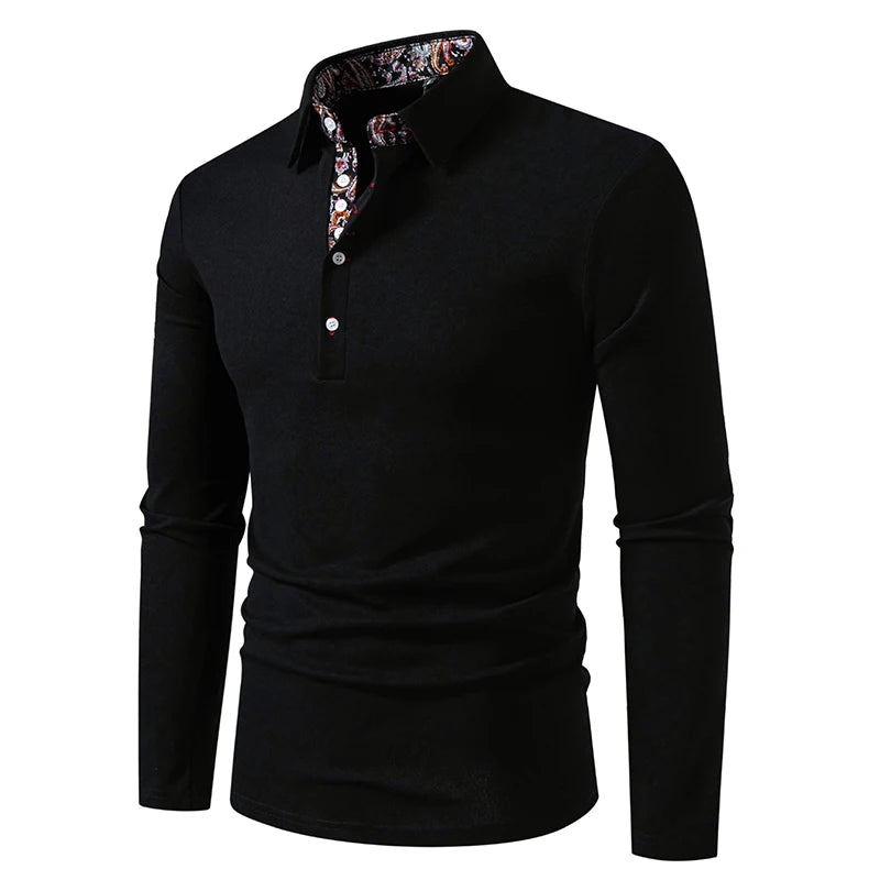 Men's Cotton Color Block Long Sleeve Polo Shirt | Stylish Autumn Business Essential 1