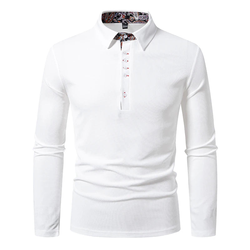 Men's Cotton Color Block Long Sleeve Polo Shirt | Stylish Autumn Business Essential 3