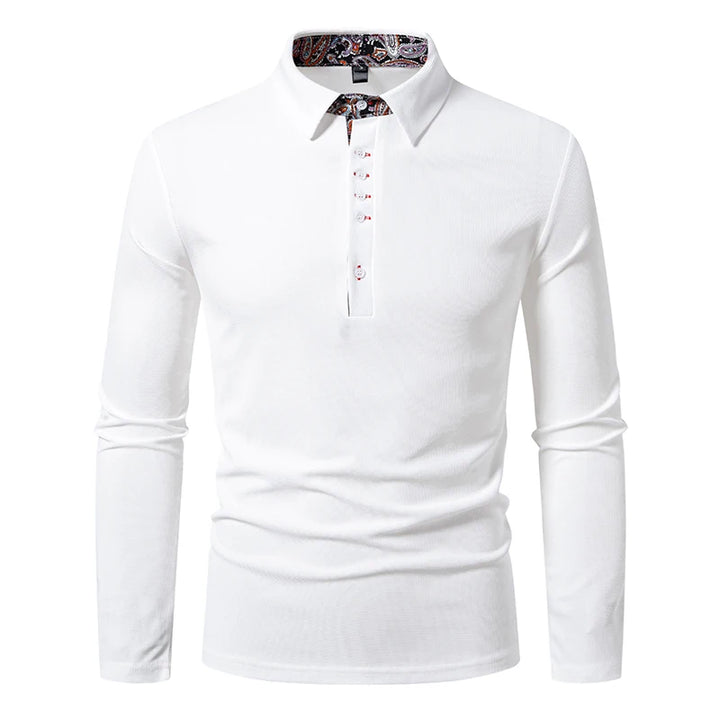 Men's Cotton Color Block Long Sleeve Polo Shirt | Stylish Autumn Business Essential 3