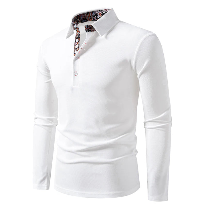 Men's Cotton Color Block Long Sleeve Polo Shirt | Stylish Autumn Business Essential 4