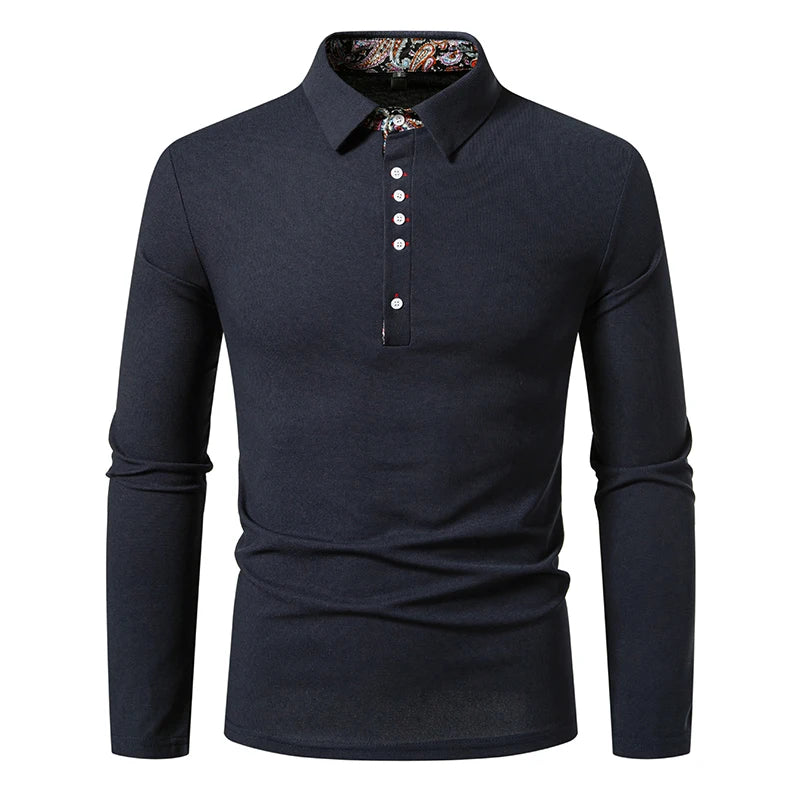 Men's Cotton Color Block Long Sleeve Polo Shirt | Stylish Autumn Business Essential 5
