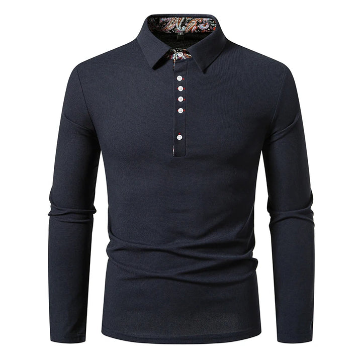 Men's Cotton Color Block Long Sleeve Polo Shirt | Stylish Autumn Business Essential 5