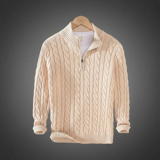 Men's cotton knit half-zip sweater with structured collar
