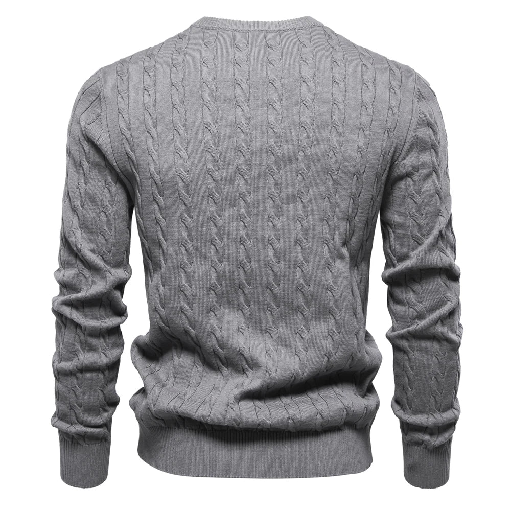Men's Cotton Knit Sweater | Classic Twist Design with Playful Giraffe Embroidery | Soft Touch Comfort