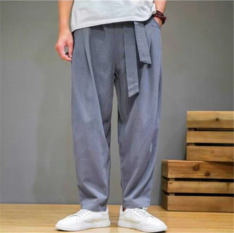 Men's Cotton Linen Harem Jogger Pants | Lightweight Breathable Comfort Fit