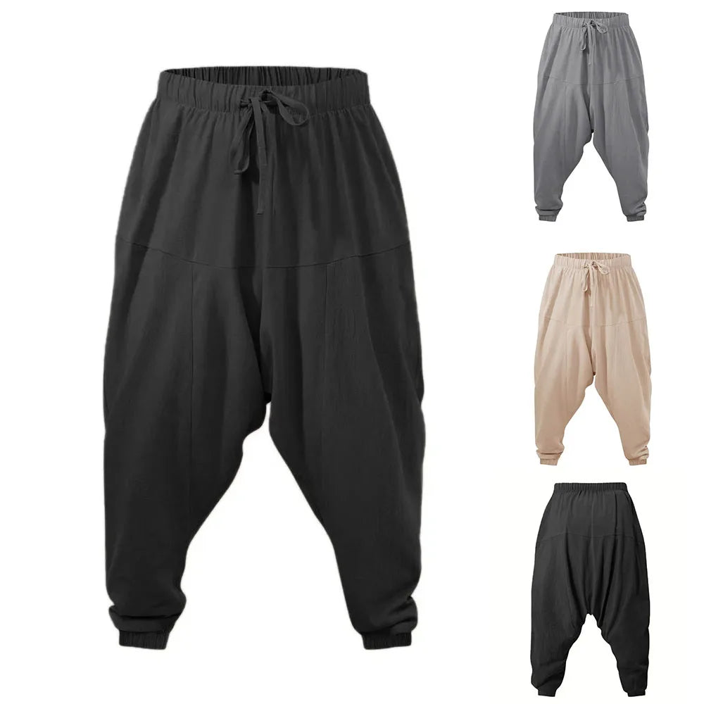 Men's Cotton Linen Harem Pants | Lightweight Breathable Comfort Fit |