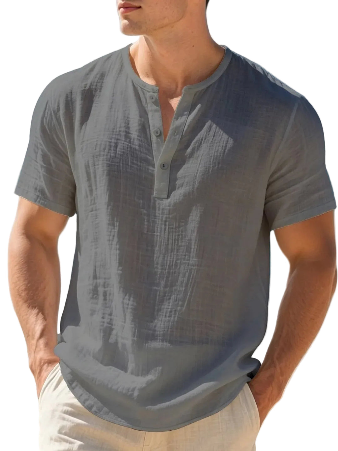 Men's Cotton Linen Henley T-Shirt | Lightweight Breathable Summer Essential 1