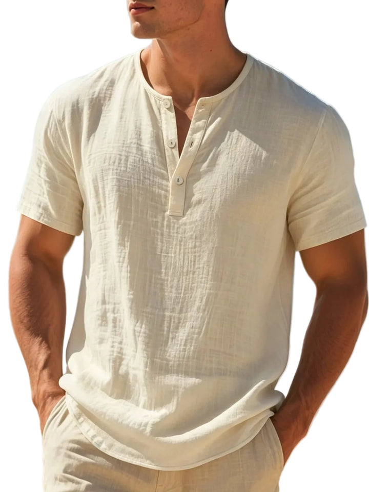 Men's Cotton Linen Henley T-Shirt | Lightweight Breathable Summer Essential 5