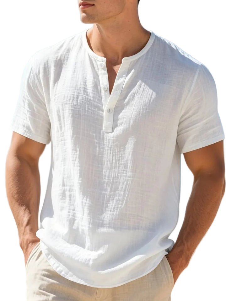 Men's Cotton Linen Henley T-Shirt | Lightweight Breathable Summer Essential 7
