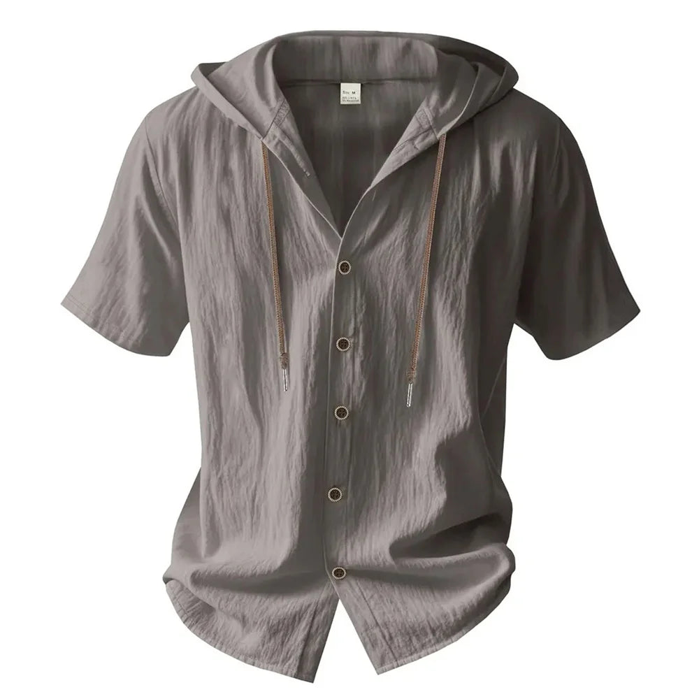 Men's Cotton Linen Hooded Shirt | Lightweight Breathable Summer Essential 4