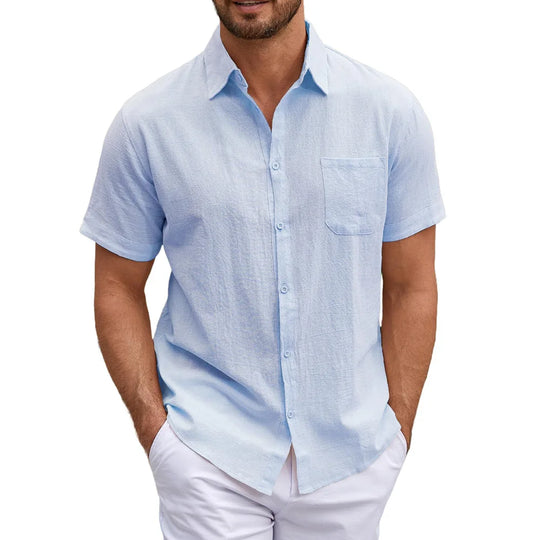 Men's Cotton Linen Short Sleeve Shirt | Lightweight Breathable Casual Essential 0