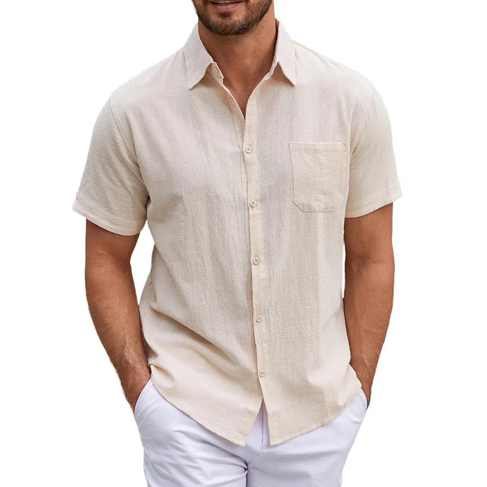 Men's Cotton Linen Short Sleeve Shirt | Lightweight Breathable Casual Essential 1