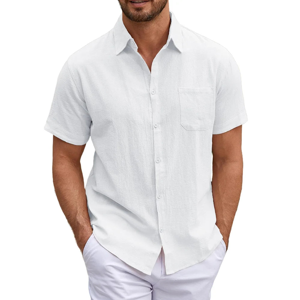 Men's Cotton Linen Short Sleeve Shirt | Lightweight Breathable Casual Essential 2