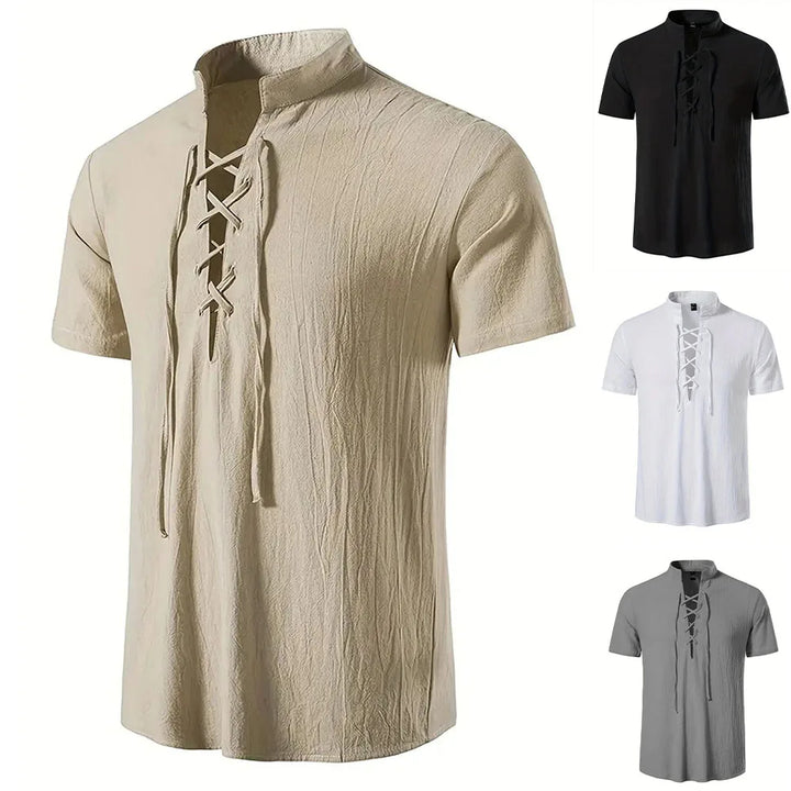 Men's Cotton Linen Short Sleeve Shirt | Lightweight Breathable Everyday Essential 0