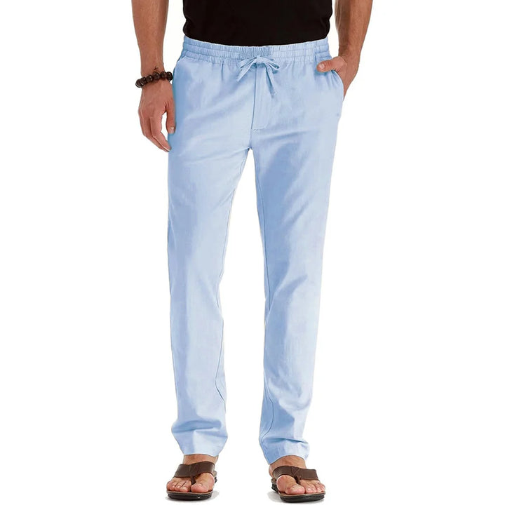 Men's Cotton Linen Straight Leg Pants | Lightweight Breathable Vacation Essential