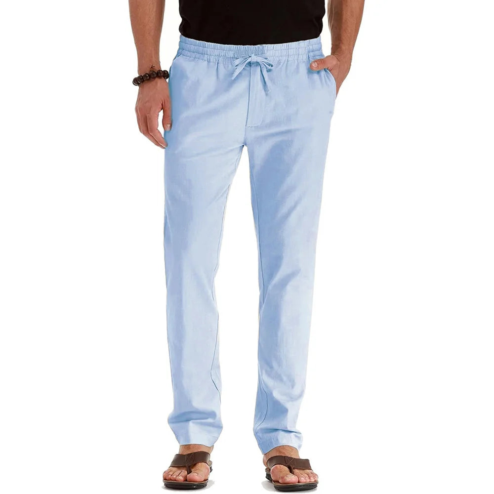 Men's Cotton Linen Straight Leg Pants | Lightweight Breathable Vacation Essential 1