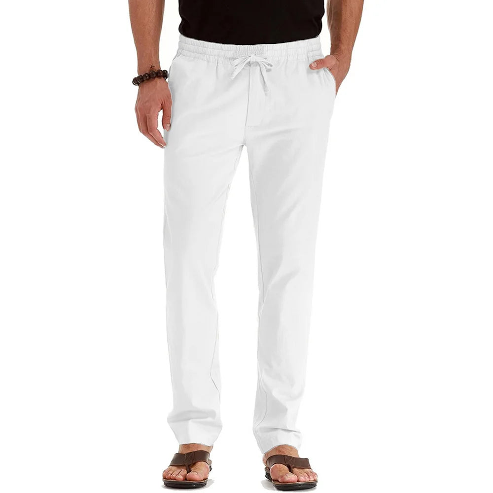 Men's Cotton Linen Straight Leg Pants | Lightweight Breathable Vacation Essential 2