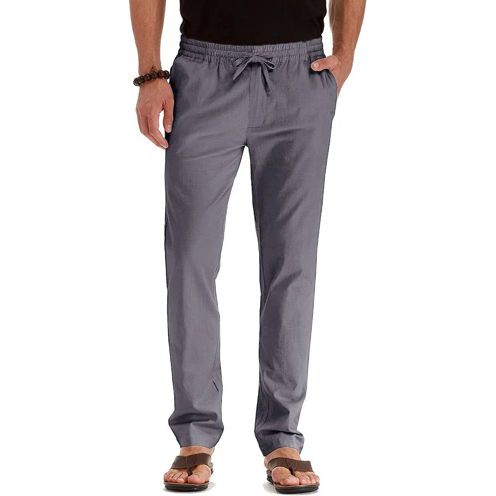 Men's Cotton Linen Straight Leg Pants | Lightweight Breathable Vacation Essential