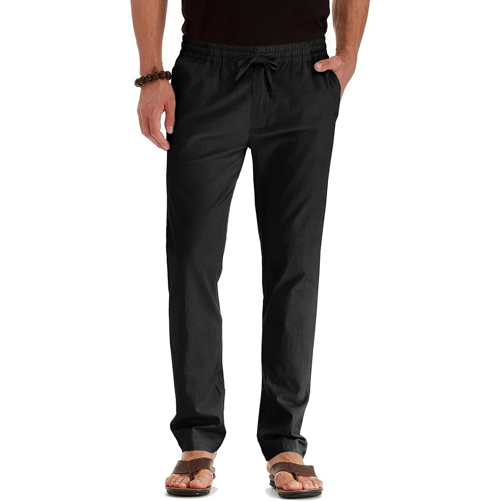 Men's Cotton Linen Straight Leg Pants | Lightweight Breathable Vacation Essential 4