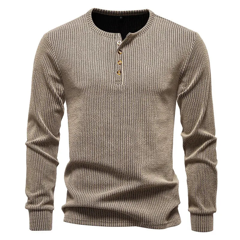 Men's cotton long sleeve Henley T-shirt with regular fit