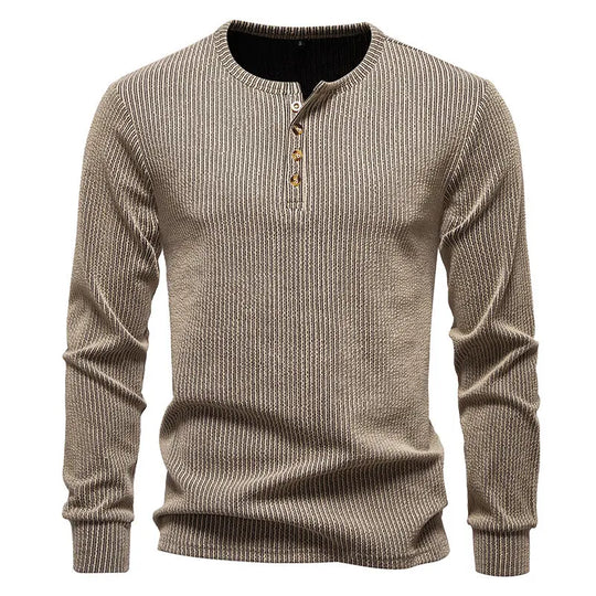 Men's cotton long sleeve Henley T-shirt with regular fit