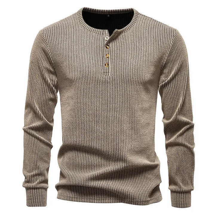 Men's cotton long sleeve Henley T-shirt with regular fit