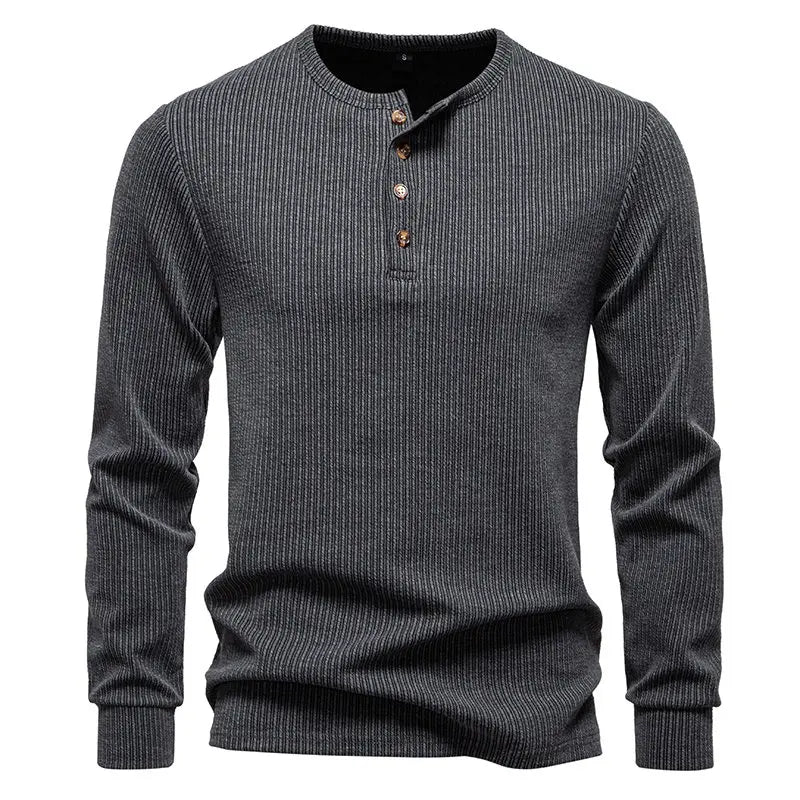 Men's Cotton Long Sleeve Henley T-Shirt | Casual Autumn Essential 3
