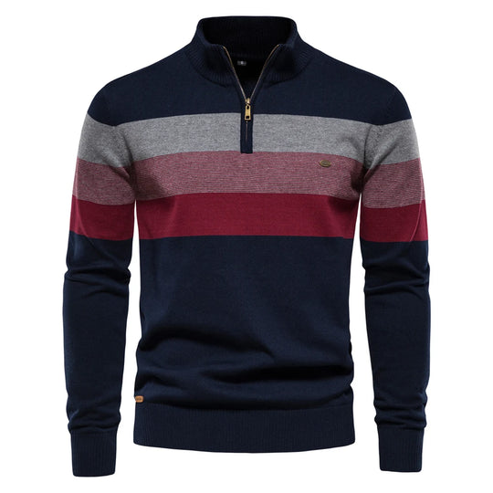 Men's cotton quarter-zip sweater with tailored autumn warmth