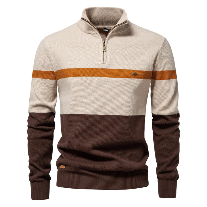Men's Cotton Striped Half Zip Sweater | Modern Autumn Layering Essential