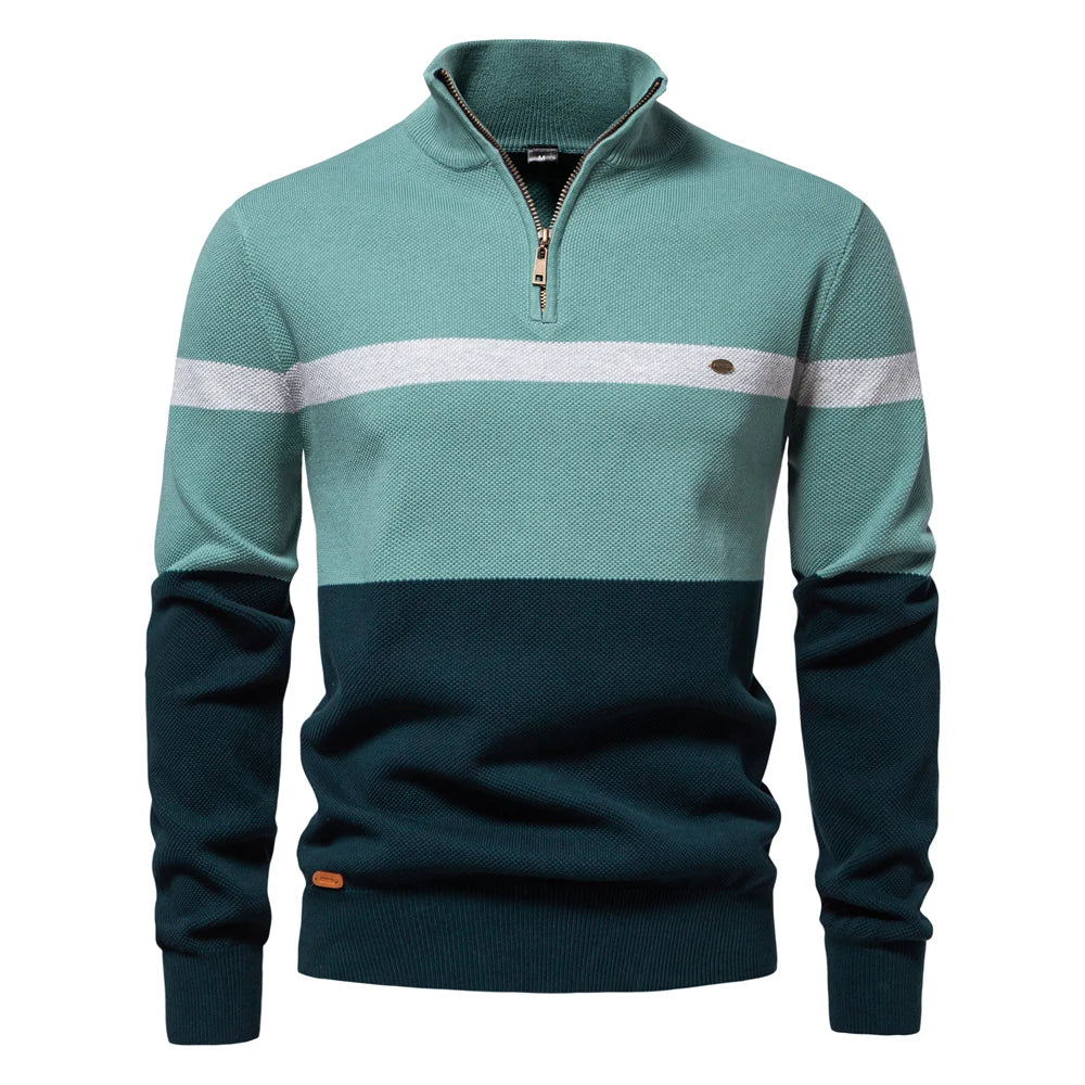 Men's Cotton Striped Half Zip Sweater | Modern Autumn Layering Essential