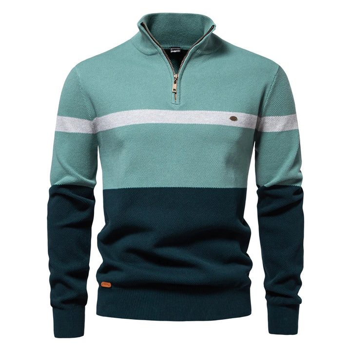 Men's Cotton Striped Half Zip Sweater | Modern Autumn Layering Essential