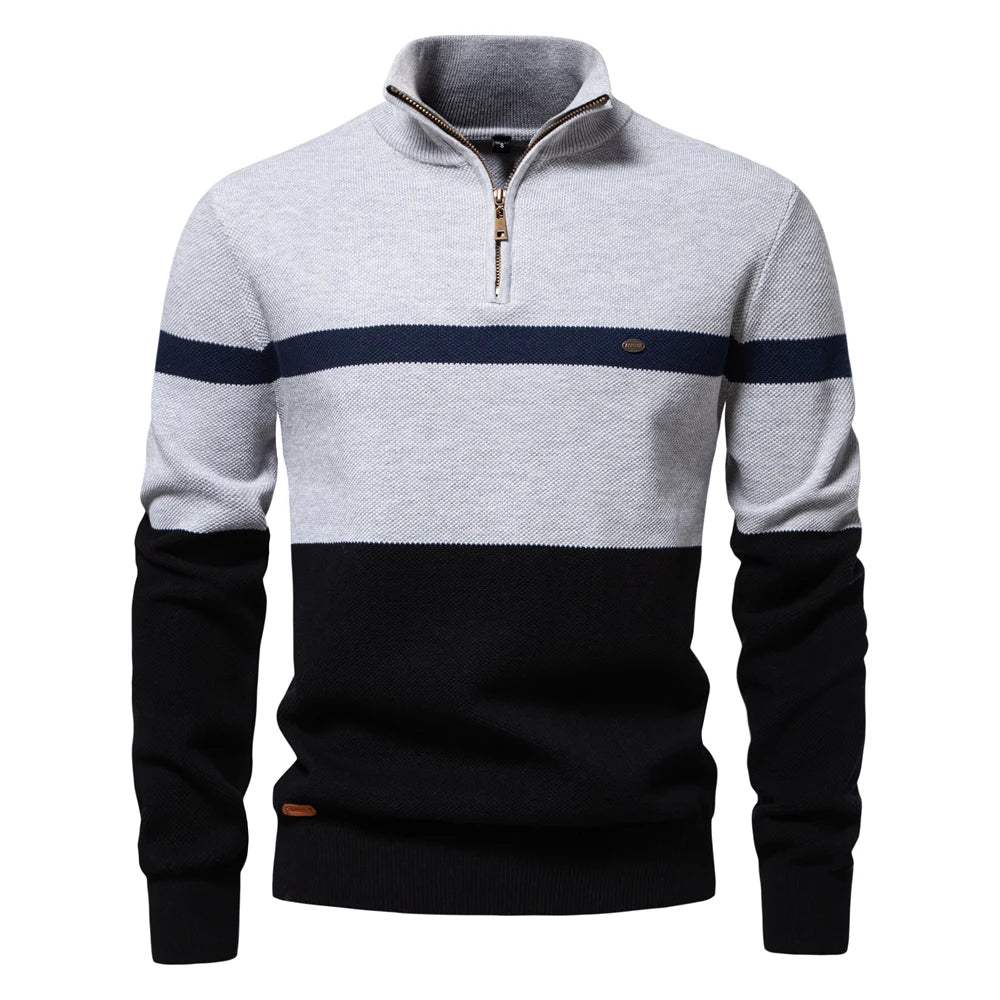 Men's Cotton Striped Half Zip Sweater | Modern Autumn Layering Essential