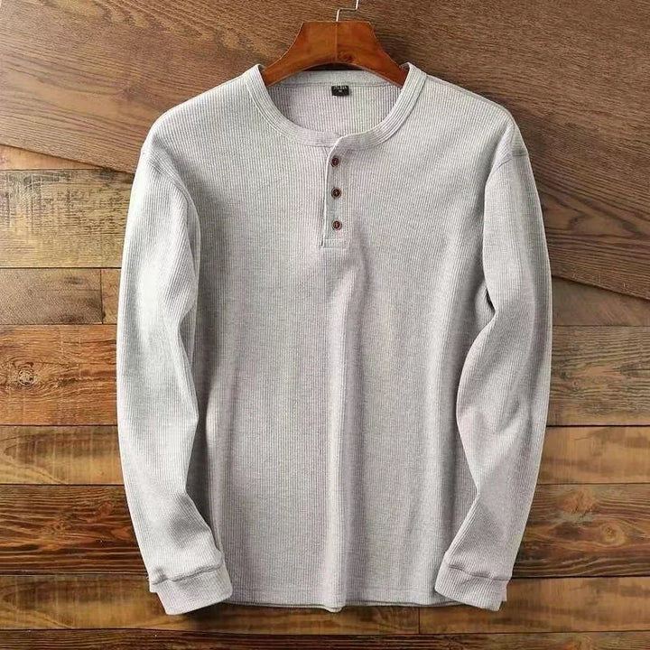 Men's Cotton Waffle Long Sleeve Henley Shirt | Breathable Slim Fit Casual Style 3