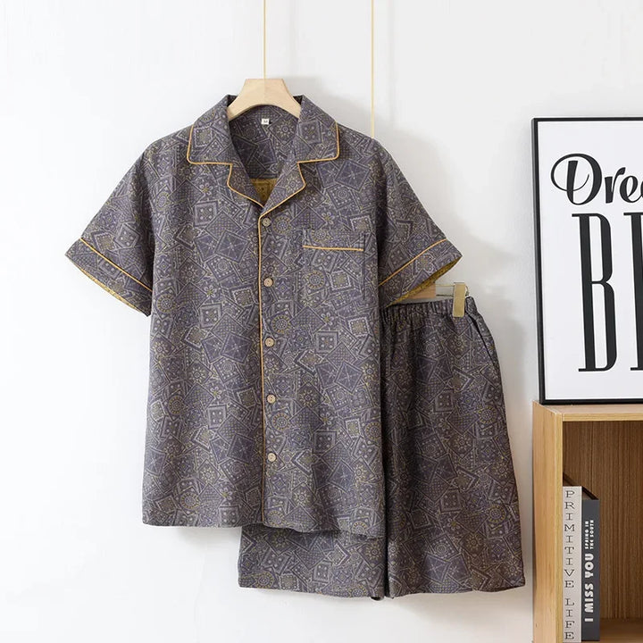 Men's Cotton Woven Summer Pajama Set | Breathable Lightweight Comfort