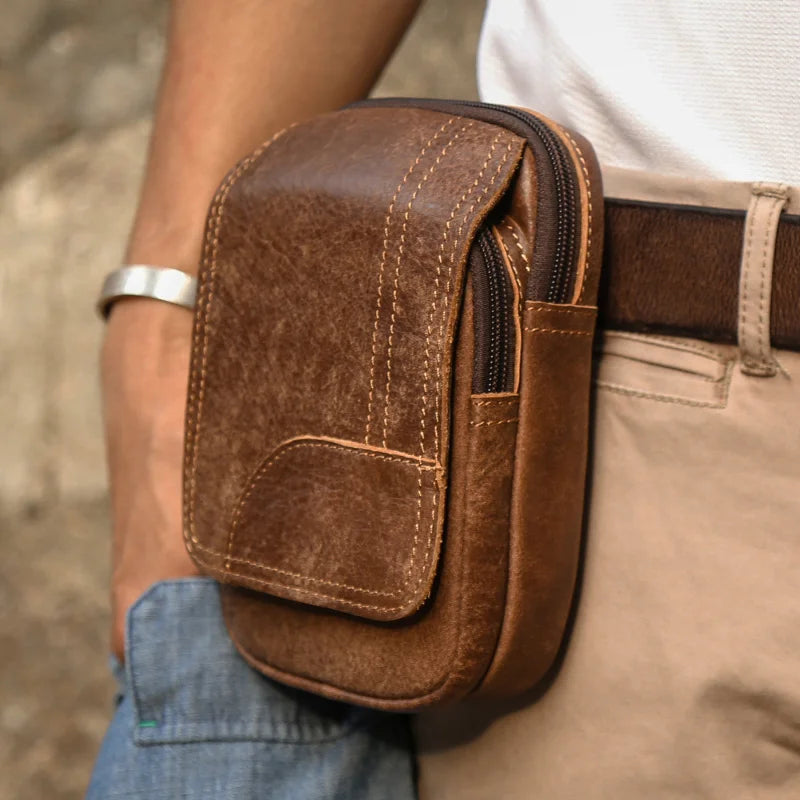 Men's Cow Leather Waist Bag | Durable Outdoor Sports Essential 0
