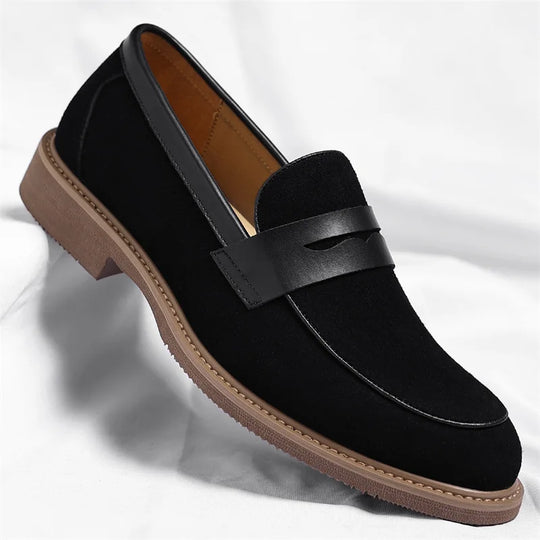 Men's cow suede loafers with soft business-casual profile
