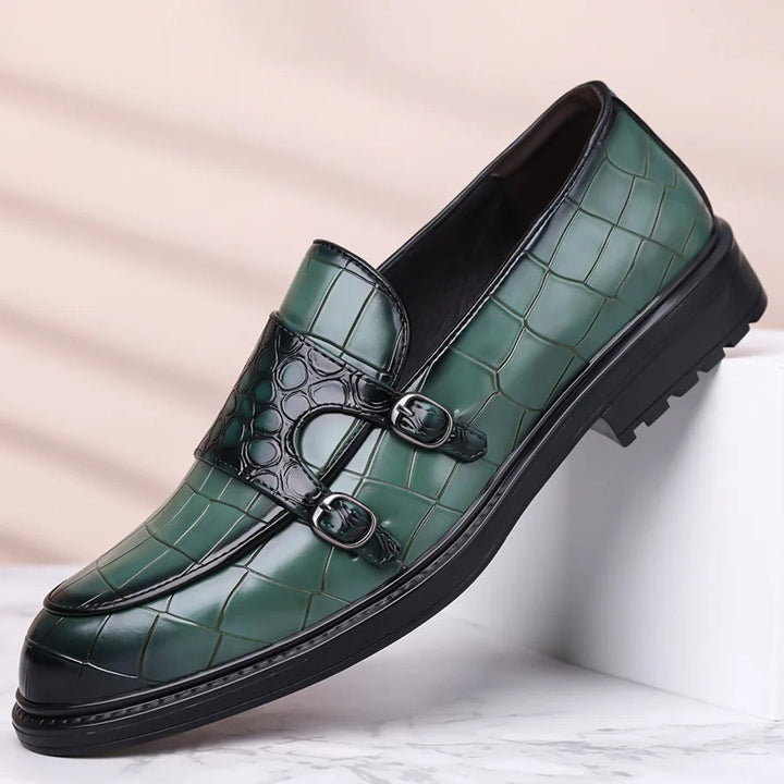 Men's Croc-Embossed Leather Double Monk Strap Shoes | Refined Structured Comfort 4