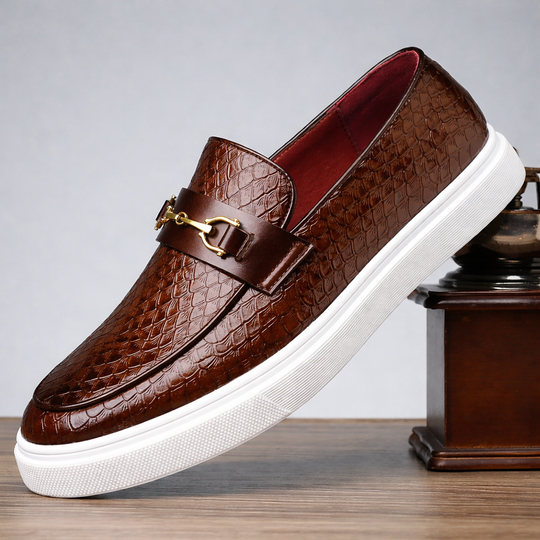 Men's Croc-Embossed Leather Loafers | Refined Elevated Comfort Design 0