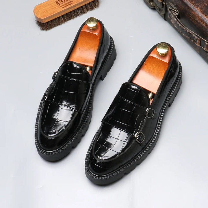 Men's Crocodile-Embossed Leather Loafers | Sleek Dual Monk Strap Design 5
