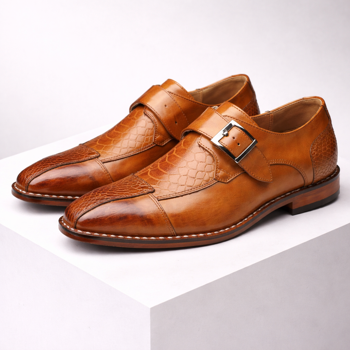 Men's Crocodile-Embossed Leather Monk Strap Shoes | Refined All-Day Comfort Fit 0