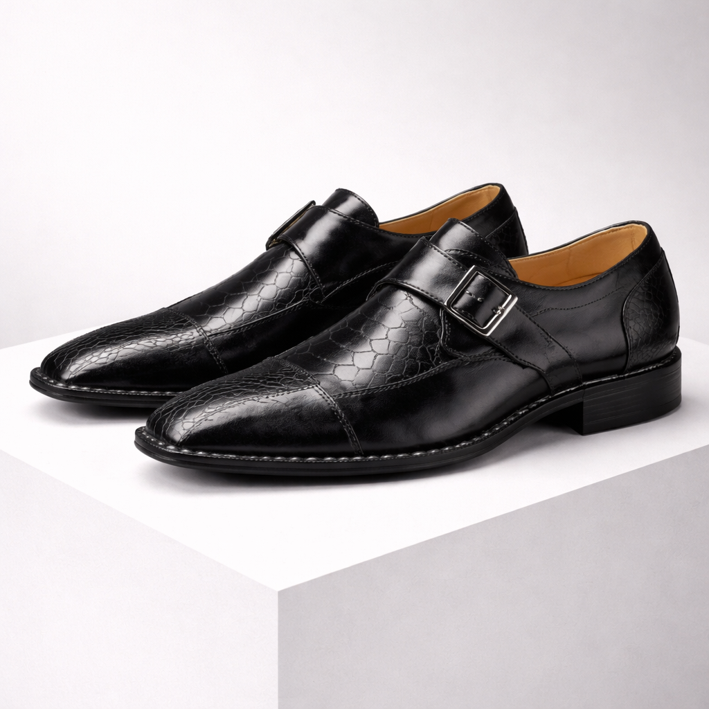 Men's Crocodile-Embossed Leather Monk Strap Shoes | Refined All-Day Comfort Fit 2